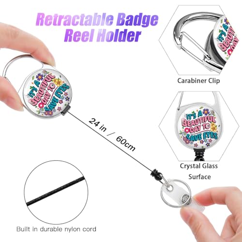 Funny Optometry Badge Reel, Retractable ID Badge Holder Heavy Duty with 360°Swivel Carabiner Belt Clip for Optometrist Eye Doctor Vision, Optometry Student Graduation Gifts - color: Beautiful Day