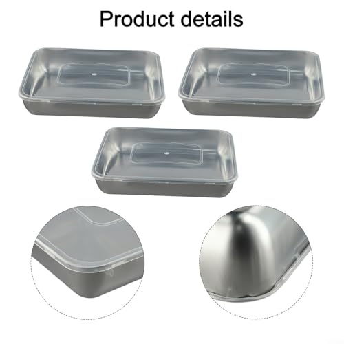 Leak Proof Stainless Steel Food Storage Containers, Metal Lunch Boxes with Lids for Meal Prep, Reusable Box Set, Square Tray for Grilling Fish, Picnic Food Keeper, 3 packs