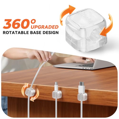 6Pack Rotatable Cord Organizer,Spring Cable Clips Desk Cable Management Cord Holder Adhesive Phone Charger Cord Clips for Home Office Car Wall Nightstand Accessories, Clear - color: Clear, size: 6Pack