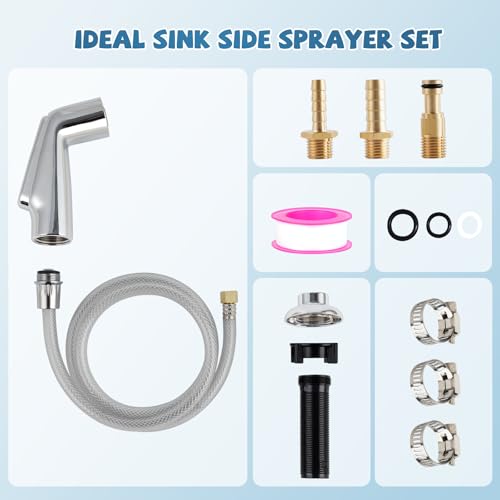 Hygie Rinse Kitchen Sink Spray Attachment/Hose/Holder Set Compatible with Moen/Delta Faucet, Kitchen Side Sprayer, Kitchen Sink Faucet Sprayer Replacement, Chrome - color: Chrome, style: Sprayer Head/Hose/Holder Set