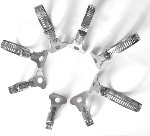 10-Pack 304 Stainless Steel Hose Clamps with Adjustable Thumb Screw, Key-Type Design, 8mm Bandwidth, Ideal for Plumbing, Automotive, and Machinery Applications (Size:6-12mm(1/4"-1/2") - size: Size:6-12mm(0.236"-0.472")