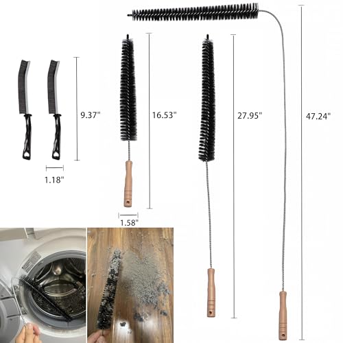 Dryer Vent Cleaner Kit, 3-Size Flexible Dryer Vent Brush Set with 2 Crevice Brushes, 17" 28" 47" Lint Trap Cleaning Tool for Dryer Vents, Refrigerator Coils, Radiator & Home Cleaning Essentials