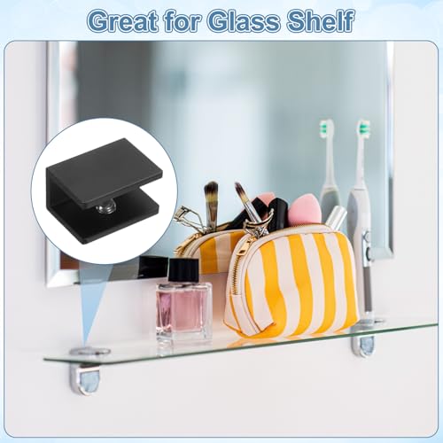 uxcell 4Pcs Glass Shelf Brackets, for 8-10mm Square Shape Glass Combination Fixing Mirror Bracket, Aluminum Alloy Clip Clamp with Screws for Glass/Wood Display Cabinet, Black - color: Black, size: 8-10mm