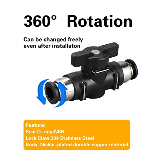 CEKER 1/2" Push Connect Ball Valve - 1/2" Air Flow Control Quick Connect Union - 3Pack - size: 1/2" OD