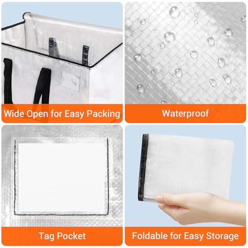 HomeHacks Clear Moving Bags Heavy Duty 8 Pack, Storage Bags with Zipper, Extra Thick Handles & Waterproof Packing Boxes for Moving, Camping, Home Organization 76L/20Gal (28.7"x11.8"x13.8") - size: 76L