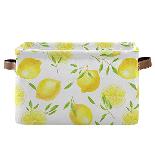 Fresh Lemons Pattern Rectangle Storage Bin, 15 x 11 x 9.5 in, Collapsible Organizer Storage Basket for Home Décor - color: Fresh Lemons Pattern, size: 1 PCS