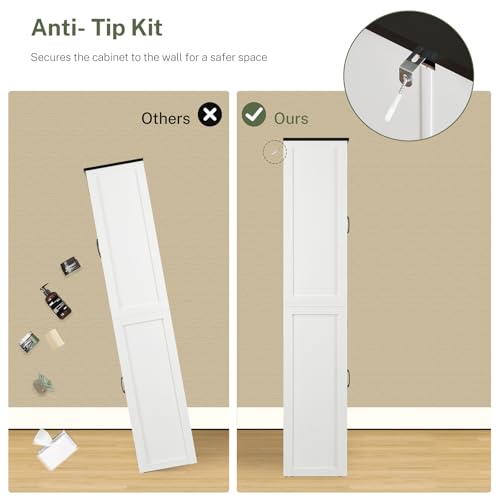 TEENFON Tall Pantry Cabinet, Kitchen Cabinet with 4 Shelves, Adjustable Shelves, Pantry Cabinets with 4 Barn Doors, Tall Kitchen Cabinets for Dining Room, Living Room, White - color: White 4 Doors