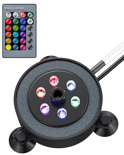 Pawfly Aquarium Air Bubble LED Light Fish Tank Underwater Multi-Colored Bubbler Light Aquarium Air Stone Disc with 4 Lighting Modes and Strong Remote Control (Pump & Remote Battery Not Included)