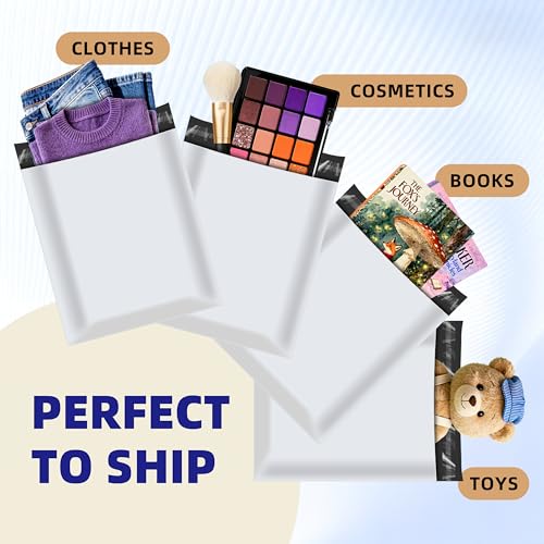 100pcs Poly Mailers 10x13 for Ecommerce Shipping,Online Retail Packaging,Business Mailing,PE Tear Resistant Waterproof Adhesive Self Seal Bag Envelopes,Clothing Package,Large,White - color: White, size: 10" x 13"100pcs