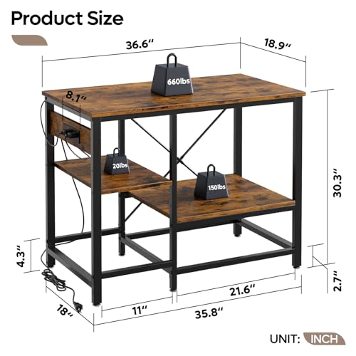 Bestier 40-50 Gallon Fish Tank Stand with Power Outlet, 36x19 Metal Aquarium Stand with Filter Storage, 6-Leg Reptile Tank Stand with 3-Tier Adjustable Storage Shelves, 660LBS Capacity - color: Rustic Brown, size: 40-50 Gallon