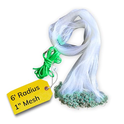 Cast Nets 4.5ft-10ft Radius|3/8",1/2",1" Mesh for Fishing with Chain Bottom, Salt Water Casting Fishing Net Gear, Easy Throw Nets Fishing Bait - Elite Series - size: 6' Radius | 1" Mesh