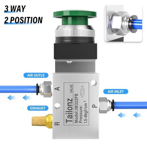 TAILONZ PNEUMATIC Green 1/4”NPT Manual Control type Mushroom Push Button 3 Way 2 Position Pneumatic Control Mechanical Valve - size: 3 Way 2 Position