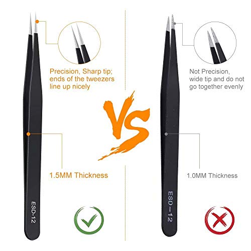 6PCS Precision Tweezers Set, Upgraded Anti-Static Stainless Steel Curved of Tweezers, for Electronics, Laboratory Work, Jewelry-Making, Craft, Soldering, etc, by kaverme. - style: 6pcs