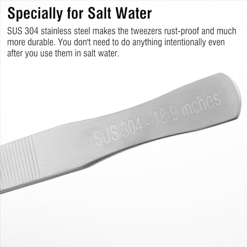 18.9 inch Heavy Duty Extra Long Tweezers for Salt & Fresh Water Fish Tank, Curved SUS 304 Stainless Steel Aquascape Tweezers for Aquarium & Terrarium, Large Metal Snake Feeding Tongs