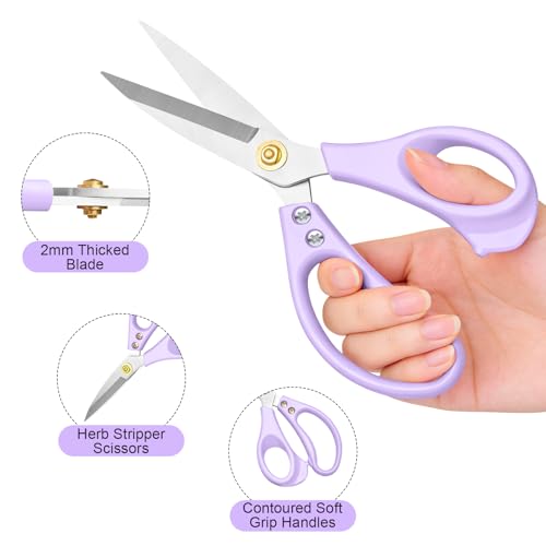 All Purpose Kitchen Scissors, Kitchen Shears Heavy Duty - Dishwasher Safe Food Scissors- Multipurpose Cooking Shears for Meat Poultry Food, Herbs, and Fish, Comfort Grip Handles, Purple - color: Purple
