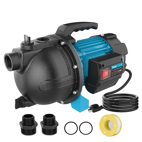 1.6HP Shallow Well Garden Pump, Water Transfer Pump, Home Lawn Draining Irrigation, Pressure Booster, Sprinkler, Jet, 1200GPH 115V Portable Cast Iron