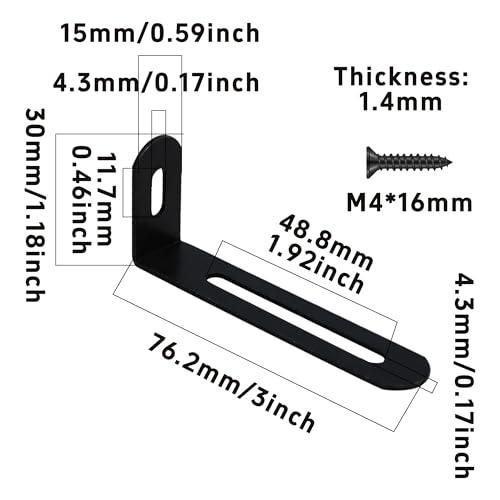 20Pcs 3"x1.2"x0.6"Adjustable Right Angle Brackets, Slotted L Bracket Metal 90 Degree Corner Fastener L-Shape Corner Brace Support Black Shelf Bracket - size: 3"x1.2", style: BLACK/20PCS