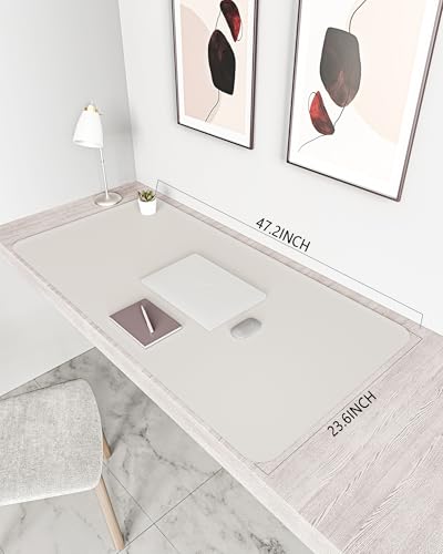 YSAGi Non-Slip Leather Desk Pad XL Size, Waterproof Laptop Computer Desk Keyboard Mat, Table Protector Blotter Mat, Large Mouse Pad for Office/Work/Home/Decor(Apricot Gray, 47.2" x 23.6")-No Band - color: Apricot Gray, size: 47.2" x 23.6"
