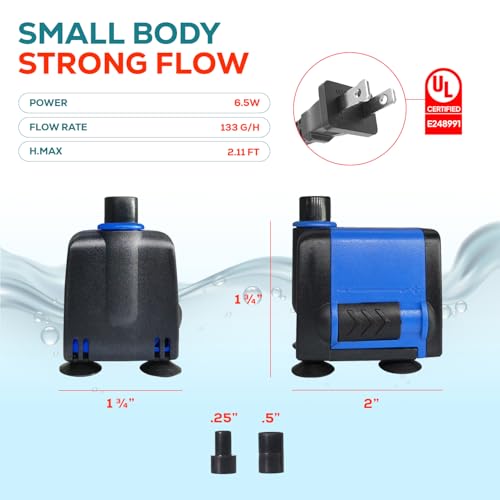 Aqua Dream 130 GPH Submersible Pump - 6.5W Adjustable Ultra Quiet Water Pump for Aquariums and Fountains, 2.9ft Max Lift, Indoor/Outdoor Hydroponic Fish Tank Pump - 1 Pc - color: Blue; 1 Pc, size: 130 GPH