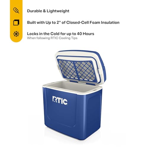 RTIC 8 QT Road Trip Personal Cooler, Small, Compact, Insulated, Portable Ice Chest Box for Food, Drink, Beverage, Beach, Camping, Picnic, Fishing, Boat, 12-Can Capacity - color: Cobalt & White