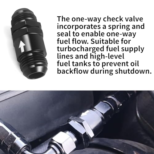 AN10 One Way Non Return Check Valve 10AN to AN10 Male Flare Inline Fitting Aluminum Black 2PCS