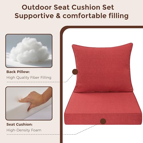 FUNHOME Outdoor Seat Cushion Set 24 x 24 x 4 Inch,Water Resistant Outdoor Chair Cushions for Patio Furniture,Thick Deep Seating Pads for Outside Chair Sofa Couch, Sangria Red - color: Sangria Red