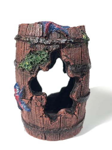 Aquarium Decor - Small Broken Barrel with Star Fish Tank Cave Hideout with Holes, Mini Decorations for Betta Fish, Shrimp, Nano Tank Decor, Aquarium Accessories Supplies, Safe Aquatic Ornament - color: Broken Barrel Cave