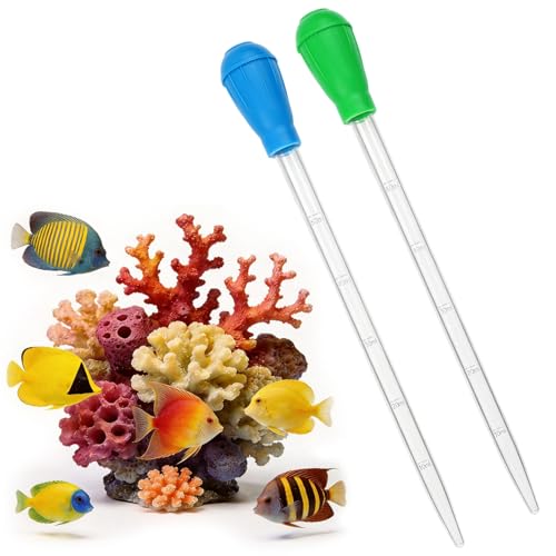 17.7 Inch 2 Pcs Extra Long Aquarium Coral Feeder Tool, Deep Tank Coral and Fish Feeding Pipette, Reef Corals Food Spot Feeder Tube for Corals and Fish Feeding, Reef Tank Maintenance Accessories