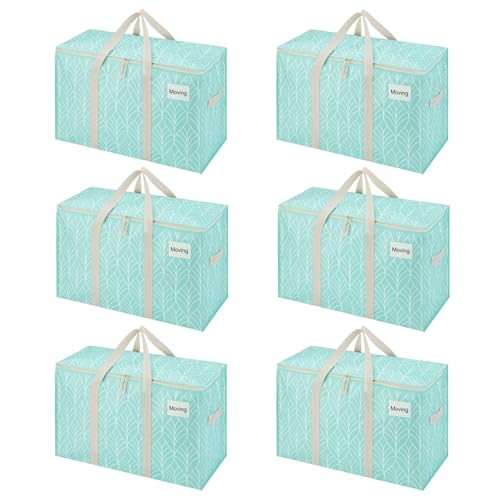VENO 6 Pack Heavy Duty Moving Bags, Extra Large Storage Bags with Reinforced Handles & Strong Zippers, Foldable & Reusable Moving Box Alternative for Clothes & Dorm Storage - color: Evergreen, size: 6 Pack