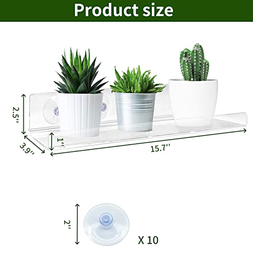 2 Pack Suction Cup Window Shelf for Plants 16 Inches, Clear Acrylic Indoor Plant Shelf Window Ledge Garden Sill Extender for Micro Greens, Seed Starter Pots, Herb Planters - size: 16 Inch- 2 Pack