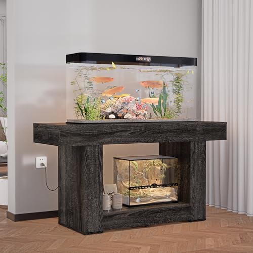 55–75/90 Gallon Aquarium Stand, Heavy Duty Fish Tank Stand for Turtle,Reptile&Amphibians,MDF Board Tabletop with Drawer&Power Outlet,Reinforced Metal Frame Upload 1000LBS Black Wood - color: Black wood