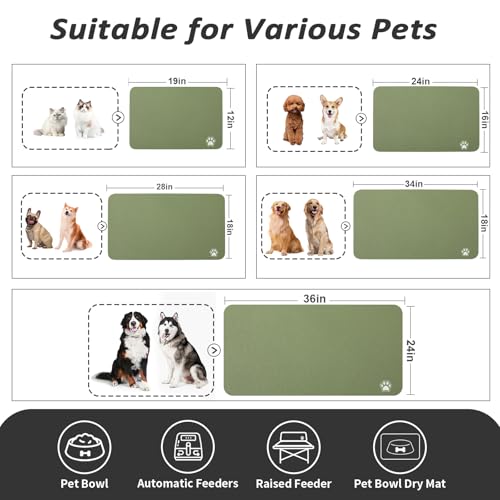 HotLive Dog Food Mat - Absorbent Cat Mat for Food and Water, No Stains Pet Feeding Bowl Mat, Easy to Clean Pet Placemats, Quick Dry Dog Water Dispenser Mat for Messy Drinkers | Paw Green 16"x 24" - color: Paw Green, size: 16"x24"