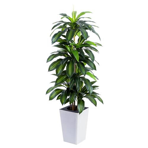Artificial Dracaena Tree with White Tall Planter, 5ft Tall Potted Artificial Dracaena Silk Plant, Fake Yucca Tree Plant, Home Office Floor Room Decor Plants Indoor Outdoor, Housewarming Gift - color: Dracaena Plant 5ft