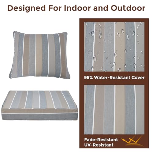 FUNHOME Outdoor Seat Cushion Set 24 x 24 x 4 Inch,Water Resistant Outdoor Chair Cushions for Patio Furniture,Thick Deep Seating Pads for Outside Chair Sofa Couch, Grey Stripe - color: Grey Stripe