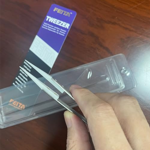 FEITA Precision Pointed Ceramic Tweezers - Temperature Resistant and Anti-Magnetic White Fine Pointy Ceramic Tips Twizzers - For Electronic Repair, DIY Crafting Hobby Tools - 1 Pc - color: White Head