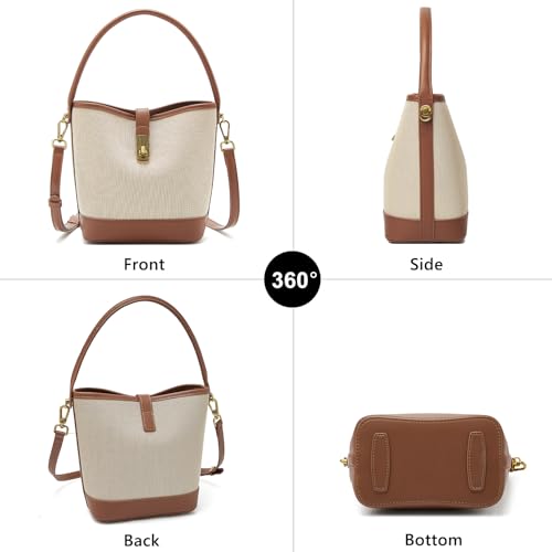 FOXLOVER Coated Canvas Bucket Crossbody Bags for Women Top-Handle Handbags Small Satchel Purse Trendy Twist Lock - color: Brown a