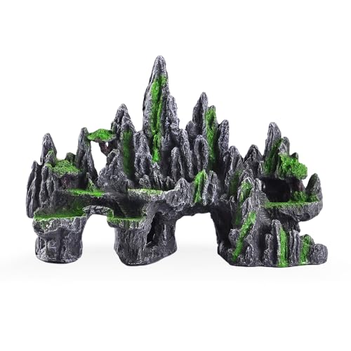 Large Fish Tank Decorations - Fish Tank Decor Aquarium Rock Mountain View Aquarium Ornament Tree House Cave Fishtank Rocks for Large Fishtank Glofish Tank Decorations