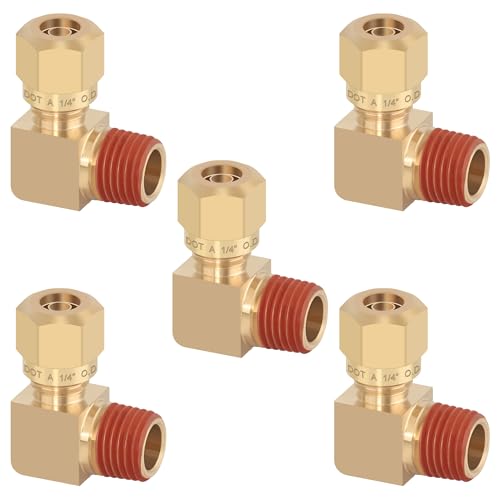 5PCS D.O.T Compression Fittings Brass 90 Degree Union Elbow Joint DOT Approved 1/4" Tube OD x 1/4" NPT Thread Air Brake Line Adapter Air Suspension Kit for Car Truck Trailers - size: 1/4" OD x 1/4" NPT, style: 90°NPT Thread Elbows-5PCS