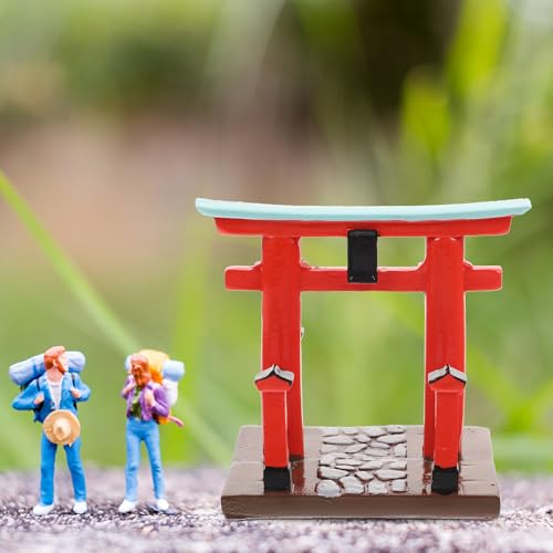 Garneck Japanese Torii Gate Shinto Ornament Shrine Temple Fairy Zen Gardens Decor Japan Altar Shelf Torii Gate Statue Landscape Miniatures for Home Fish Tank Aquarium Decorations