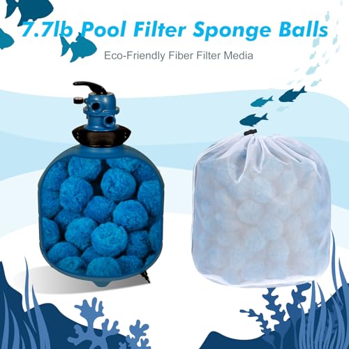 Zubebe 7.7 lbs Pool Filter Media Balls Fiber Filter Media for Swimming Pool Sand Filters and Bath Center Bathtubs Spas Aquarium Grime Cleaning Scum (Blue) - color: Blue
