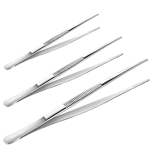 3pcs 8 10 12 Inch Stainless Steel Tweezers Tongs Kit, Extra Long Straight Tweezer, Serrated Tip Multi-Purpose Tweezers for Cooking, Crafts, Repairing, Medical, Water Plants, DIY - size: 8" 10" 12"
