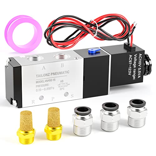 TAILONZ PNEUMATIC 1/2"NPT Solenoid Valve 4V410-15 12V/24V/110V/220V Single Coil Pilot-Operated Electric 2 Position 5 Way Connection Type - size: 1/2"NPT/AC110V/Out of line, style: 2 Position 5 Way