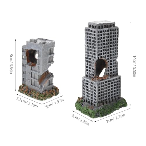 2pcs Aquarium Castle Decorations: Resin Urban Ruins - Fish Tank Rock Hideout - Antique City Building Ornament for Aquarium Backgrounds Fish Hideouts