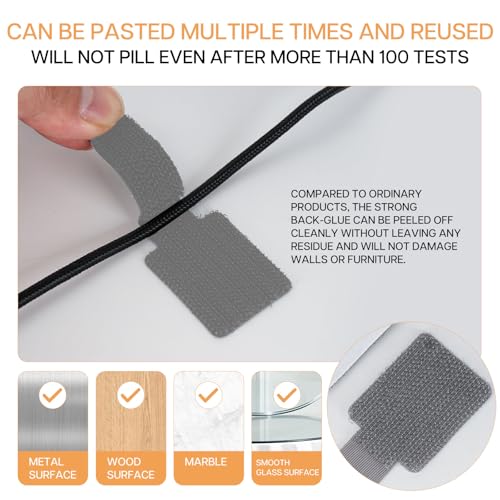 36PCS Cable Organizer Hook and Loop Cable Ties, Self Adhesive Hook and Loop Cable Straps Sticky-Back Cable Management Cord Organizer Cable Clip for Household & Office Essentials (Grey*36) - color: Grey*36