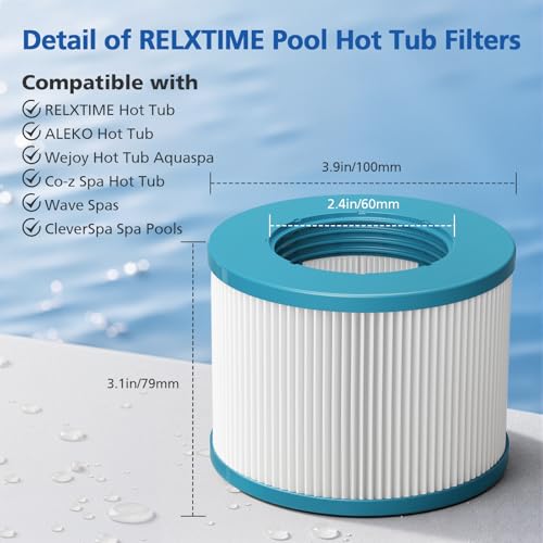LINNIW Spa Hot Tub Filter Replacement: Compatible with All RELXTIME ALEKO Wejoy Co-z Spa Wave Spas CleverSpa Inflatable Hot Tubs Pool High-Efficiency Screw-in Filters(4 Filters + 4 Filter Covers)