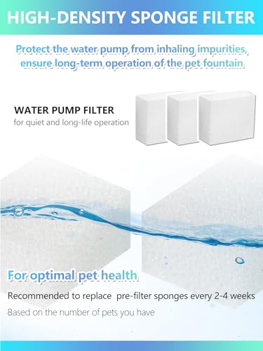 Cat Water Fountain Filters Replacement Compatible with 67oz/2L Pet Water Fountain with LED Light, Filters for Cat Dog Indoor with Pre-Filter Foam Sponges(6+6 Packs)