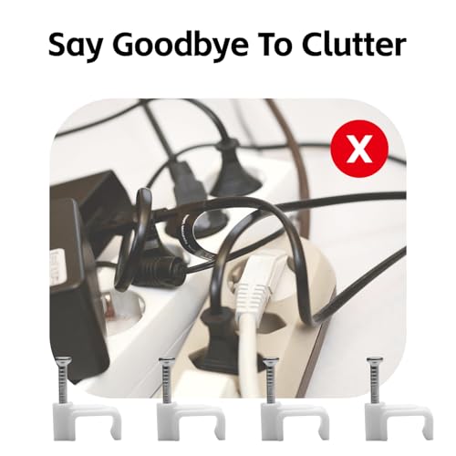 100 Pack Cable Clips, 8 mm White Flat Ethernet Wire Clips, Coax Cable Wall Clip, Cord Clips for Wires on Wall, Cord Management (100)