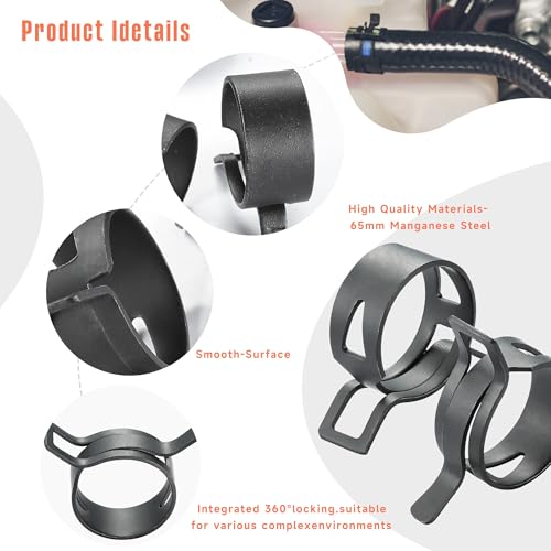 60Pcs 0.47"(12mm) Spring Band Hose Clamps, Black | Constant Tension, Fuel Line Silicone Vacuum Hose Steel Clamp, Low Pressure Air Clip Clamp, For Automobiles - color: Black-60pcs, size: 0.47"(12mm)