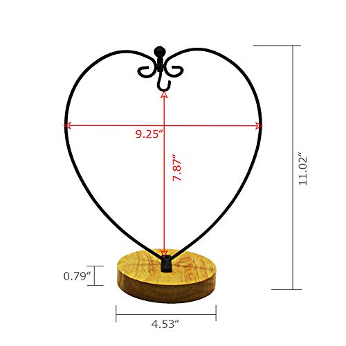 YY YEARCHY Ornament Display Stand Indoor Metal Stand Terrarium Air Plant Stand Flower Pot Holder Iron Pothook Stand for Hanging Glass Globe Ball (Heart round wood) - color: Black, size: 11.02"x4.53"x4.53"