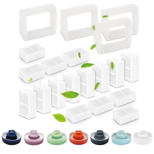 Lawfery 16 Pack Ceramic Cat Water Fountain Filters Replacement, 16 Cat Fountain Filters and 4 Pre-Filter Sponges for Ceramic Pet Water Fountains (16+4)